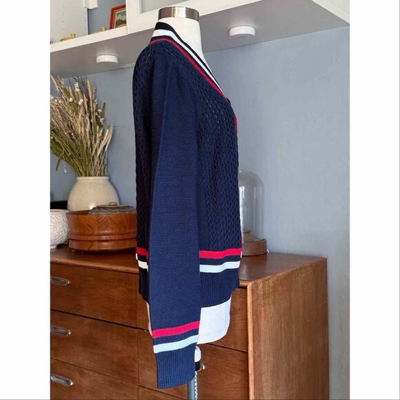 Brooks Brothers Red Fleece Women's XL Cable Knit V-Neck Sweater Navy - Picture 2 of 7